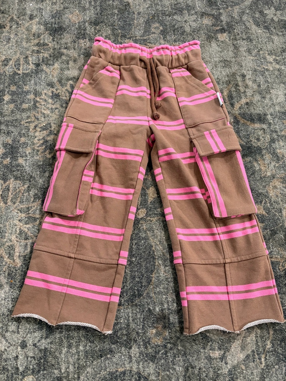 Kids Brown & Pink Striped Cargo Pants